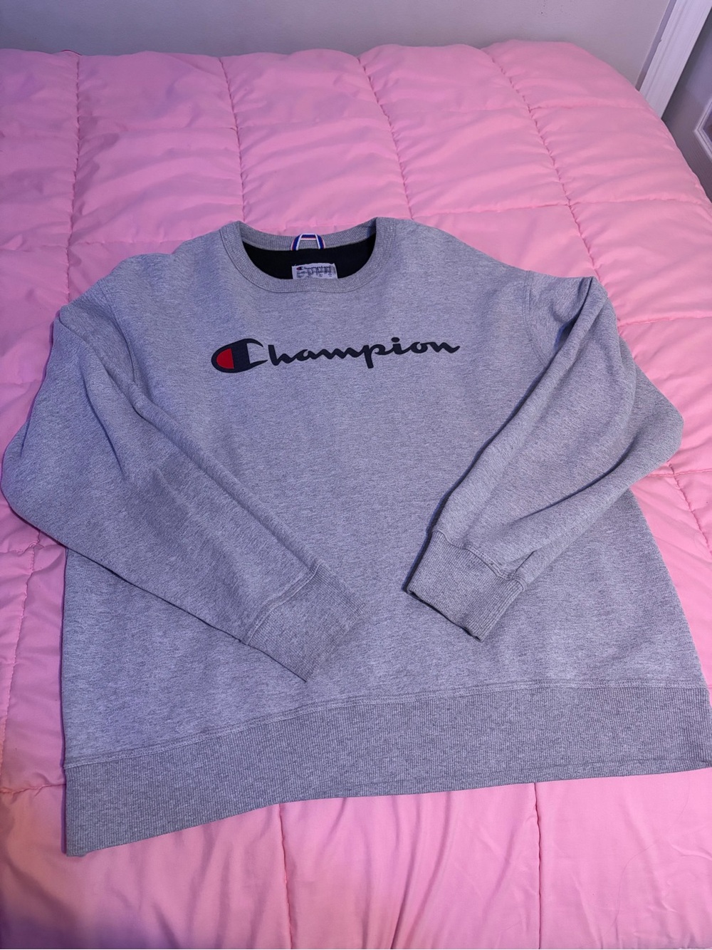Champion Gray Crewneck Sweatshirt with Script Logo